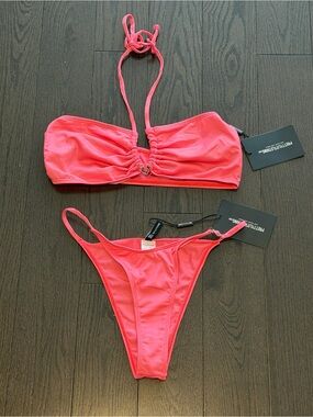 Pretty Little Thing neon pink shimmer bikini Size 6 BNWT